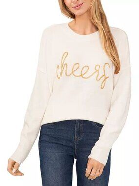 $79 CeCe Women's Cheers Crewneck Sweater White Size L
